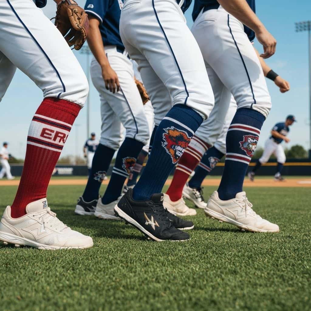 Softball-style team socks shown in a team game setting