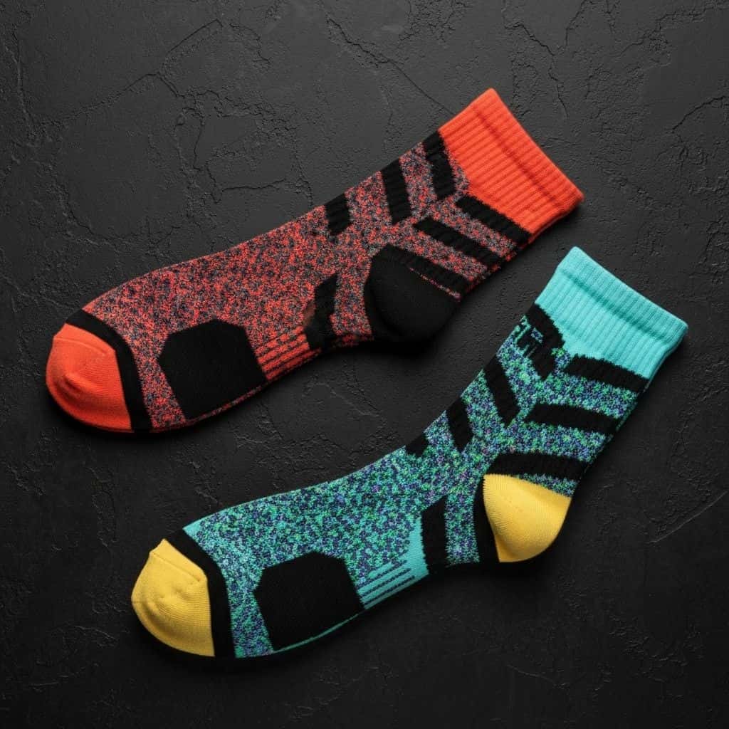 Custom skateboarding socks shown in wear and fit detail