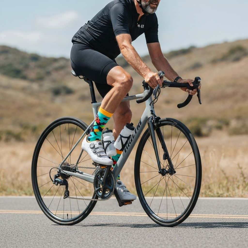 Mountain biking category cover image showing cyclist wearing performance socks