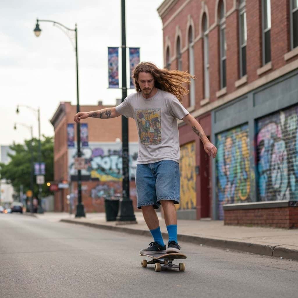 Skateboarder wearing custom crew socks
