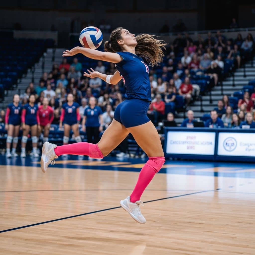 Volleyball player wearing custom socks on court