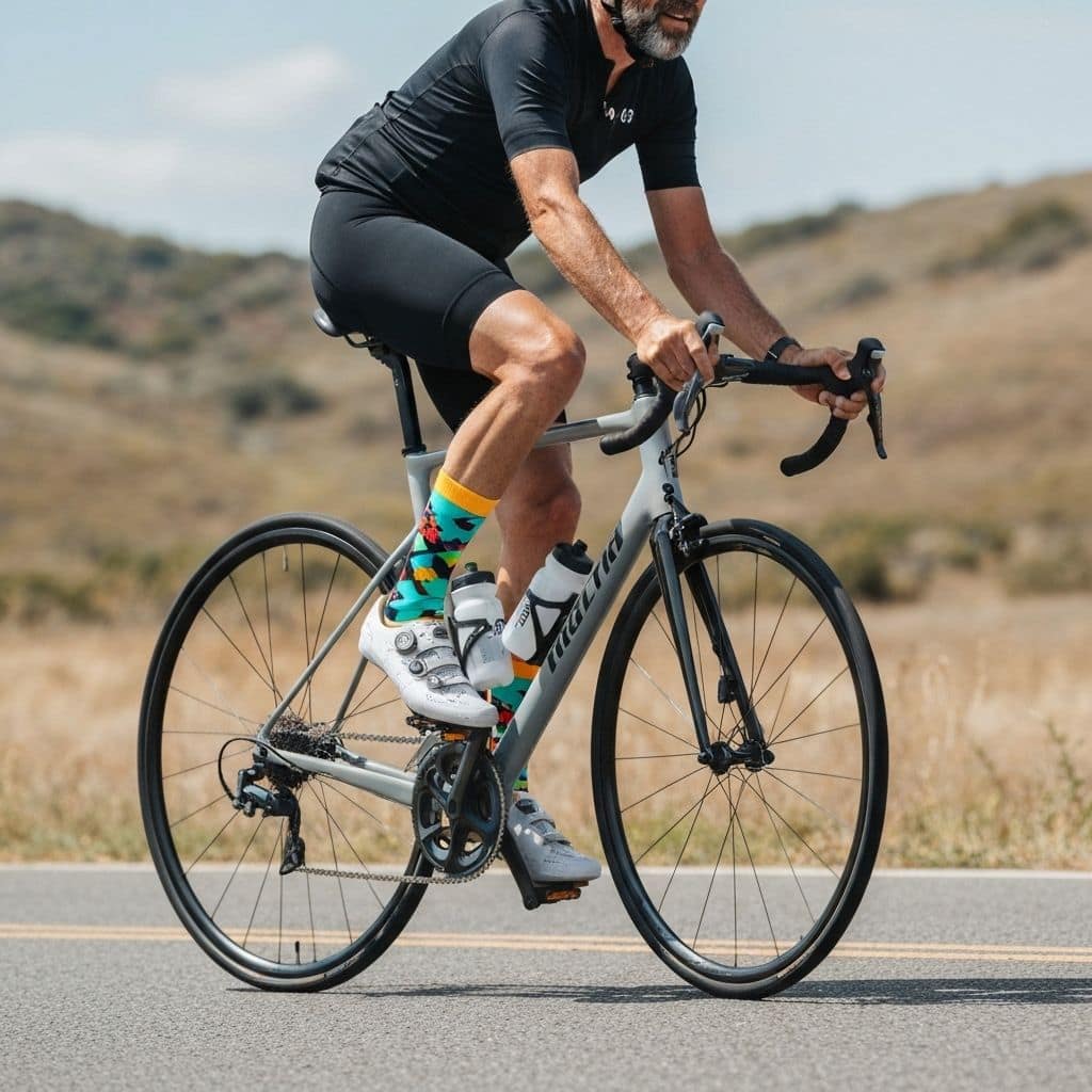 Custom cycling socks on an athlete