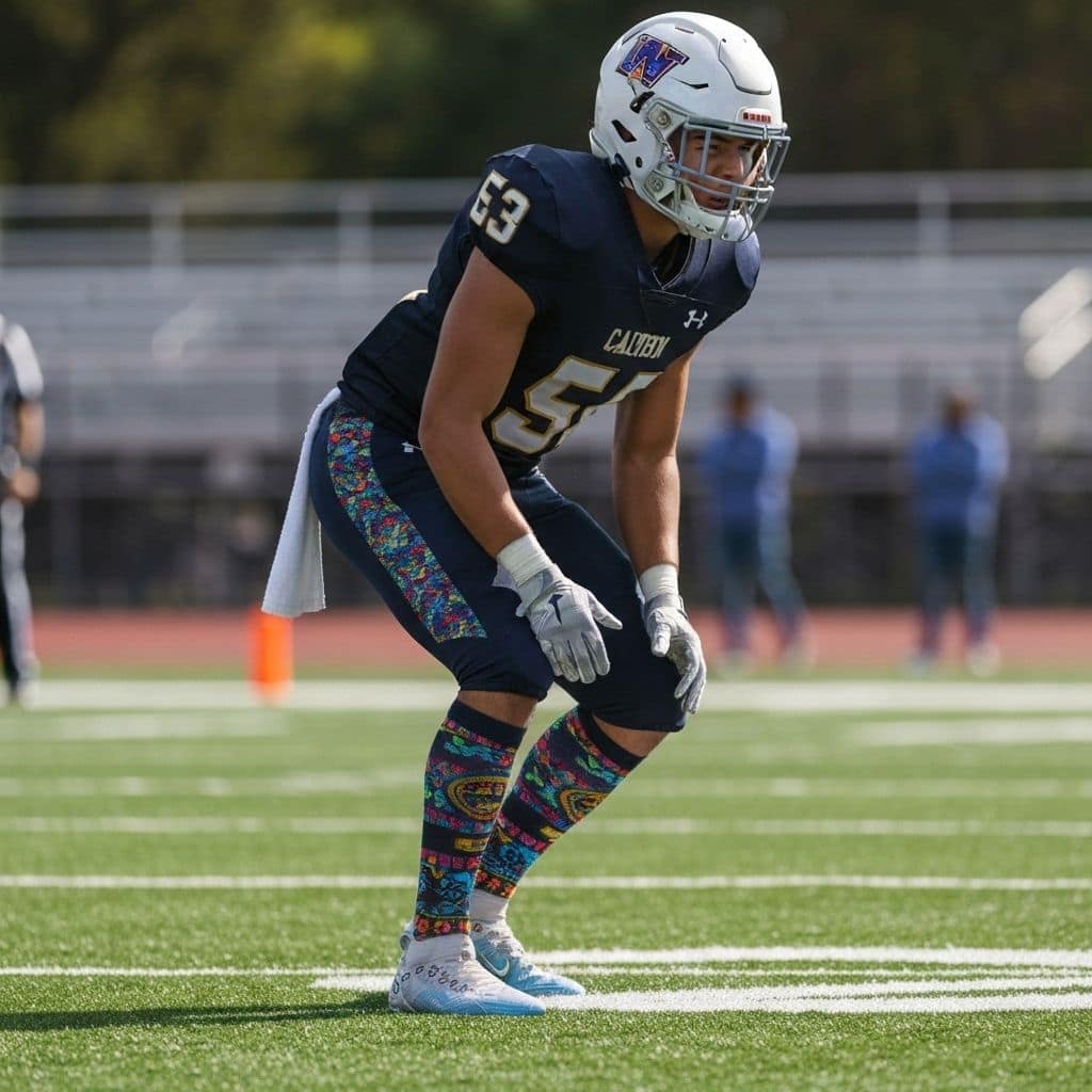 Custom football socks on an athlete