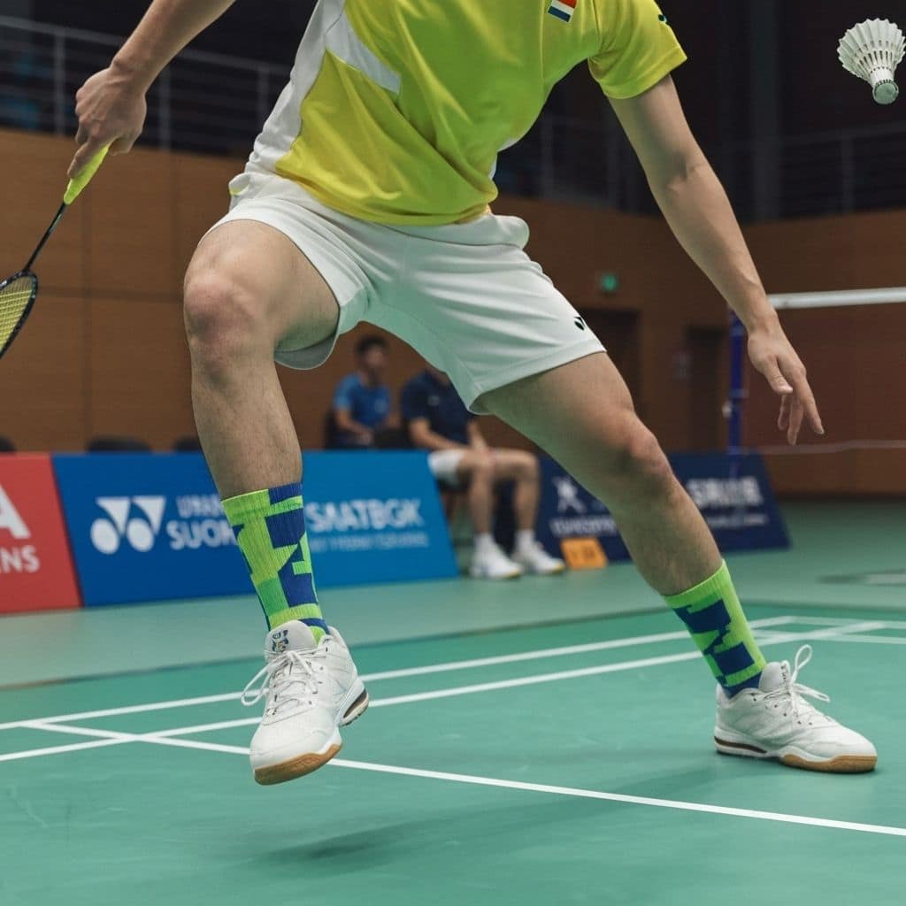 Custom badminton socks on an athlete