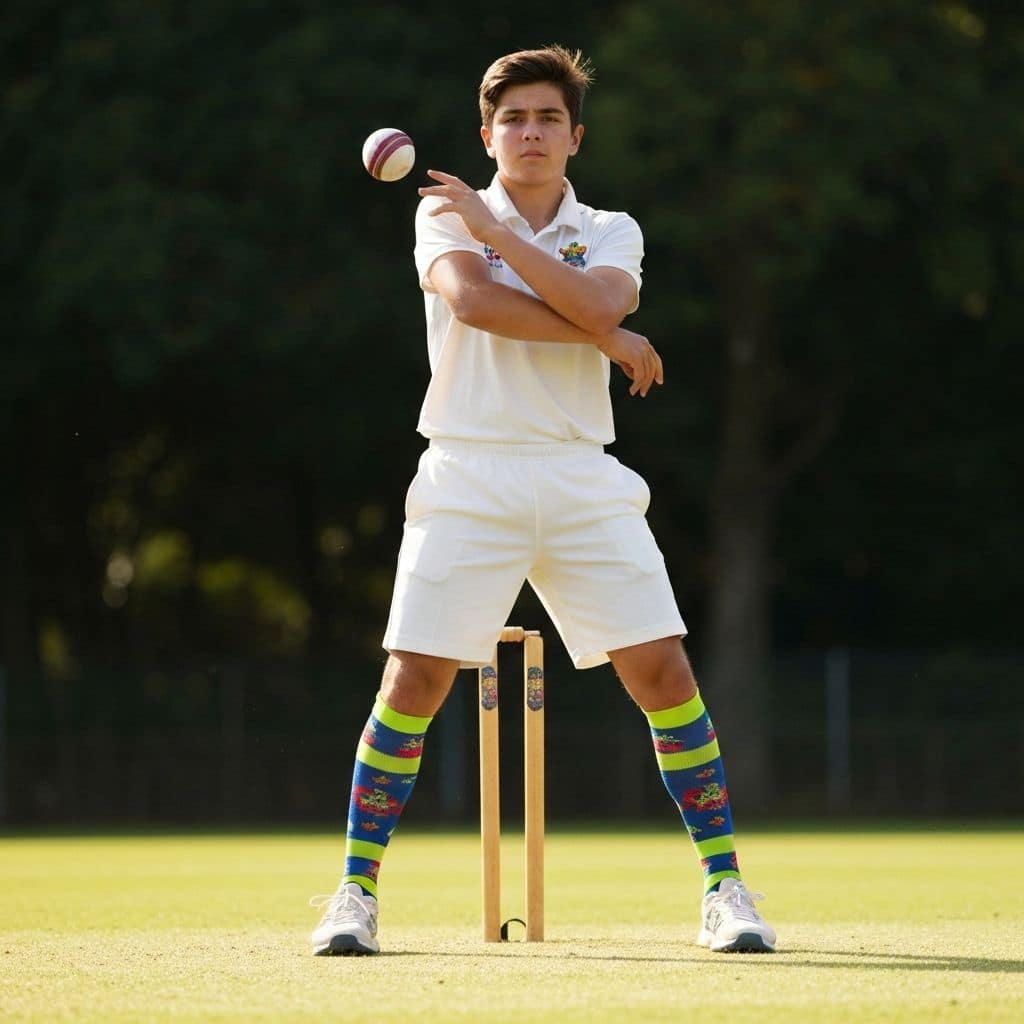Custom cricket socks on an athlete