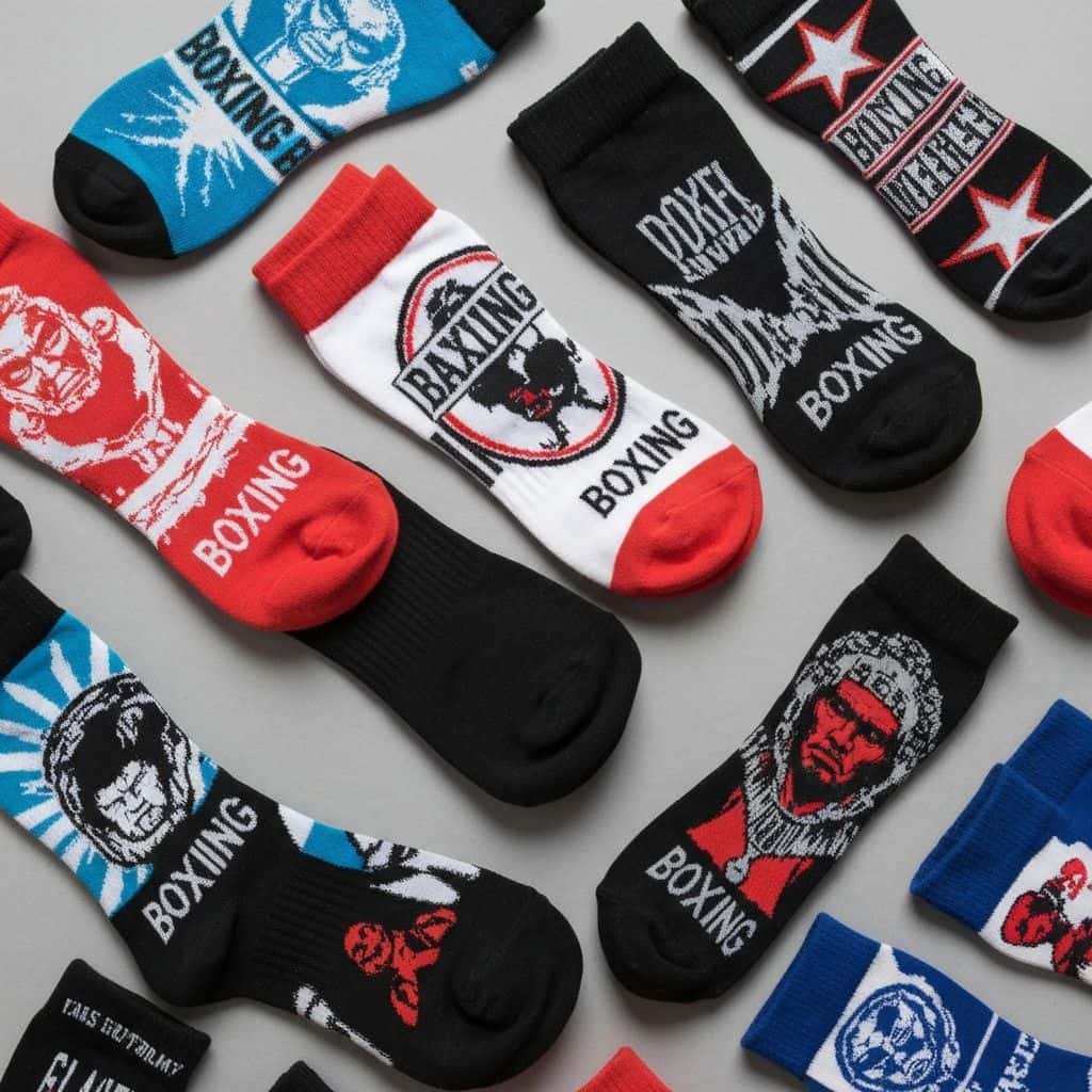 Custom boxing socks shown in wear and fit detail