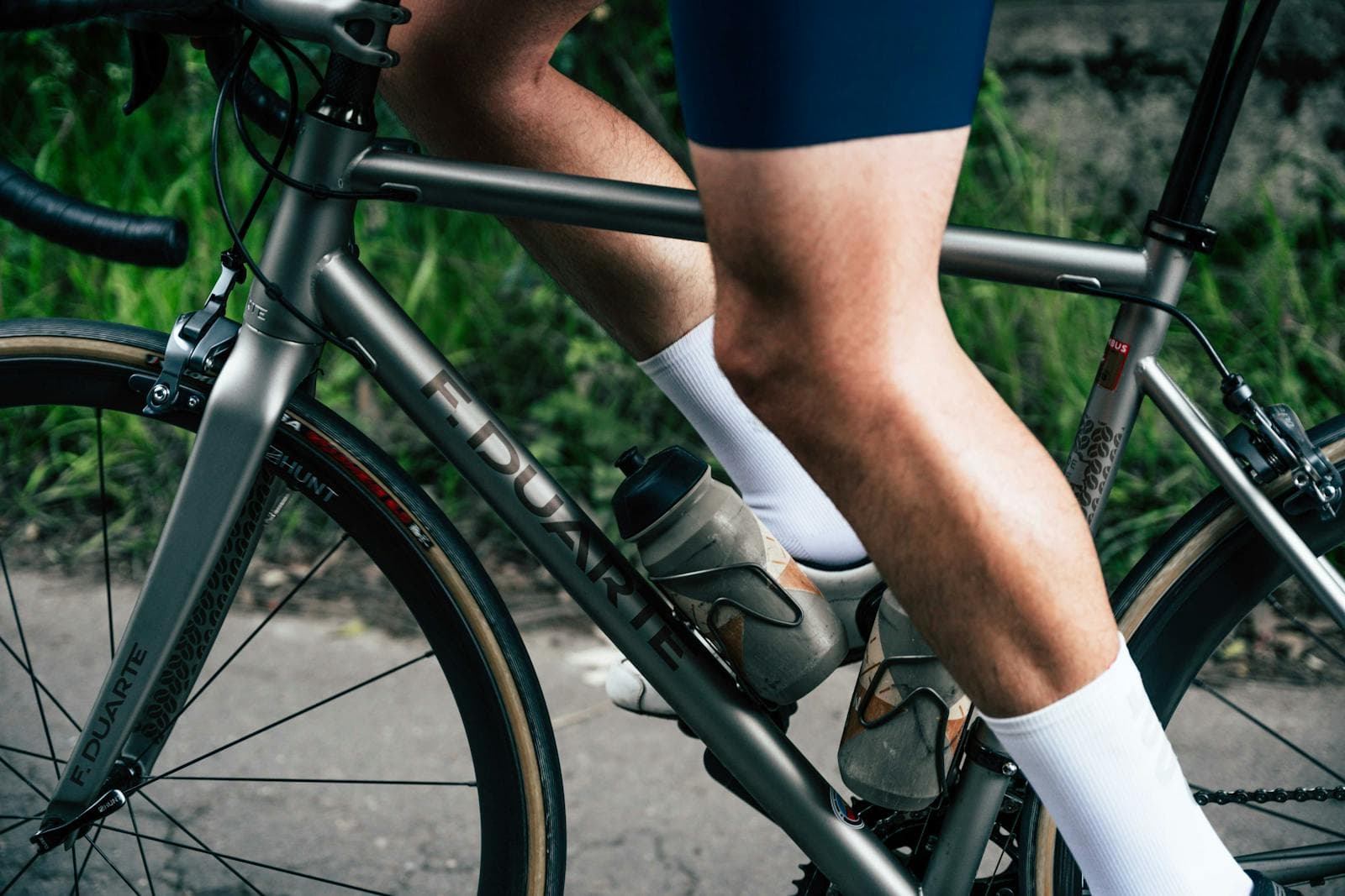 Custom cycling socks shown in wear and fit detail