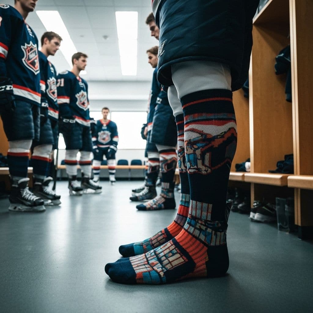 Custom hockey socks on an athlete