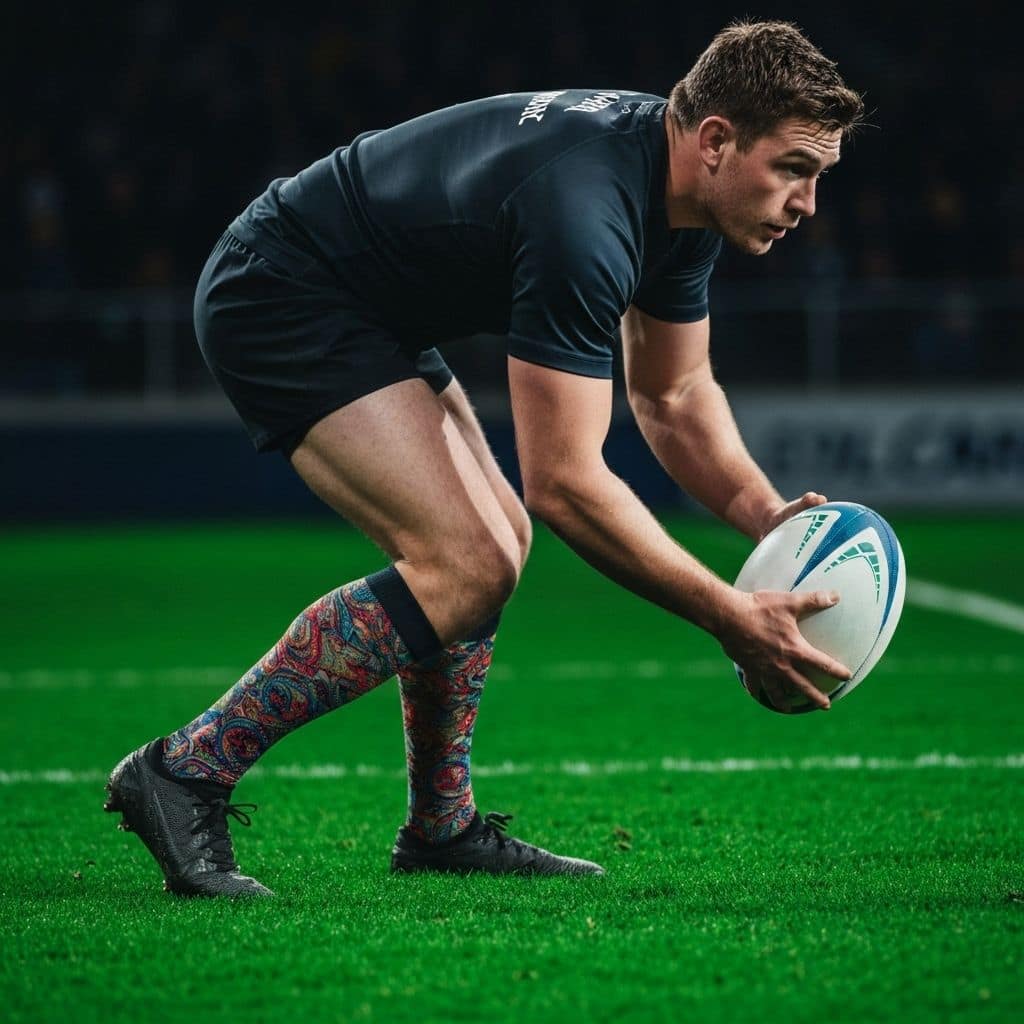 Custom rugby socks on an athlete