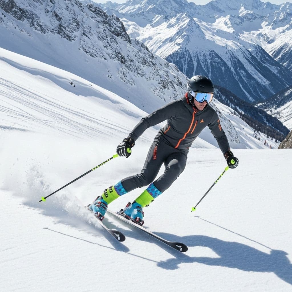 Custom skiing socks shown in wear and fit detail