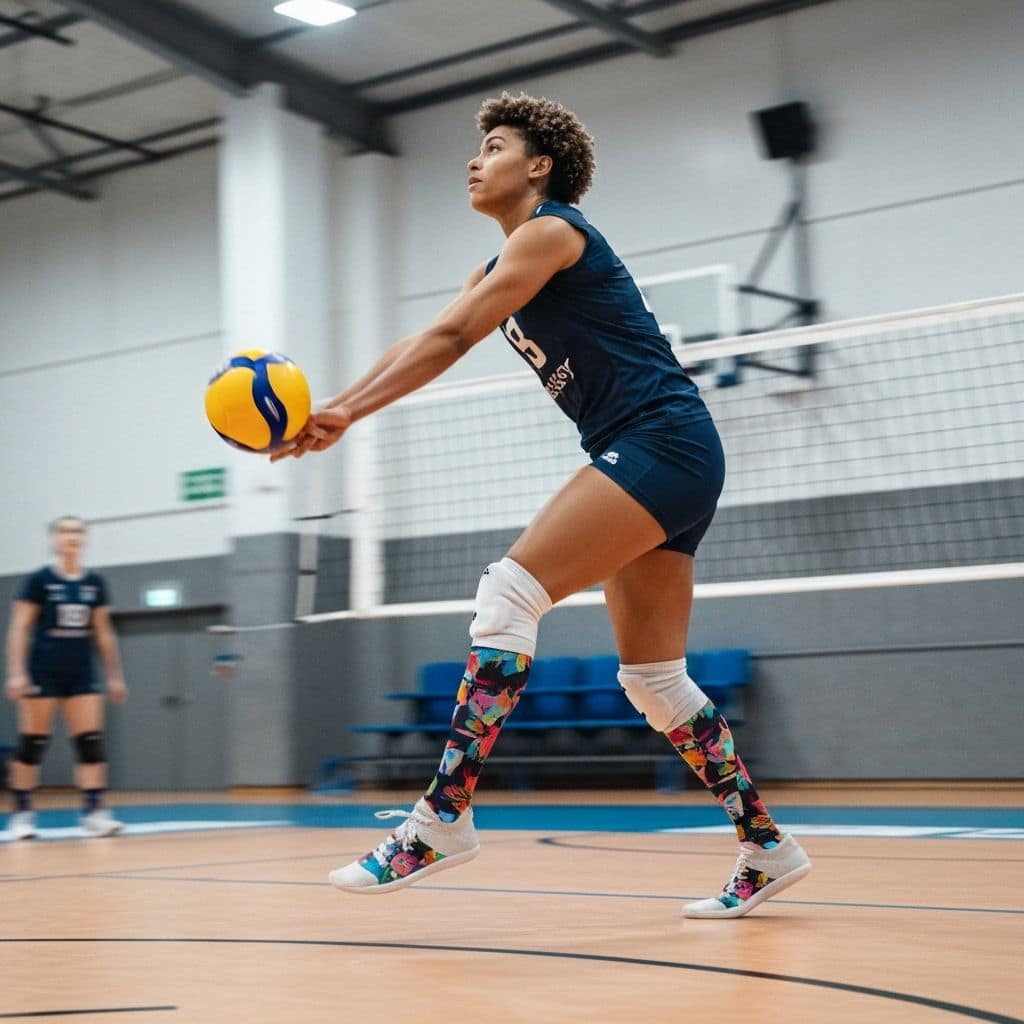 Custom volleyball socks on an athlete