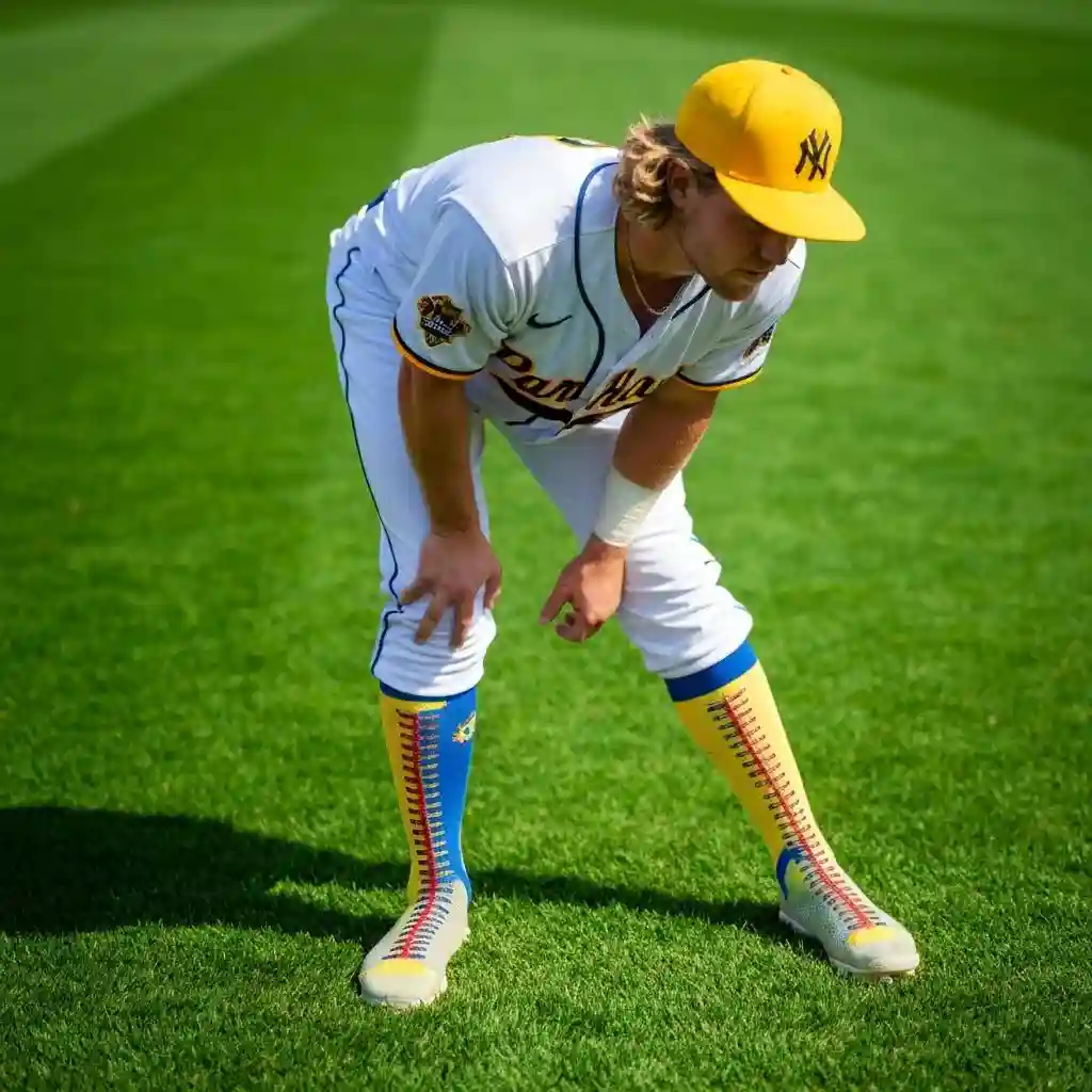 Baseball player wearing custom socks