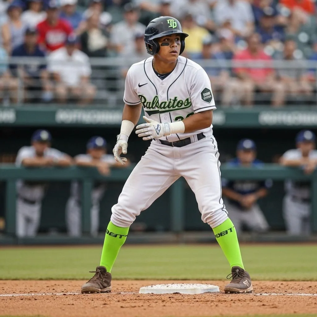 Baseball socks on player legs