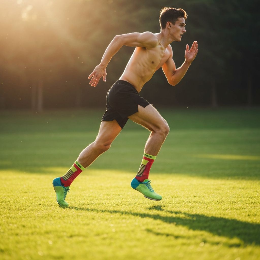 Professional athlete wearing advanced performance socks with compression technology during training
