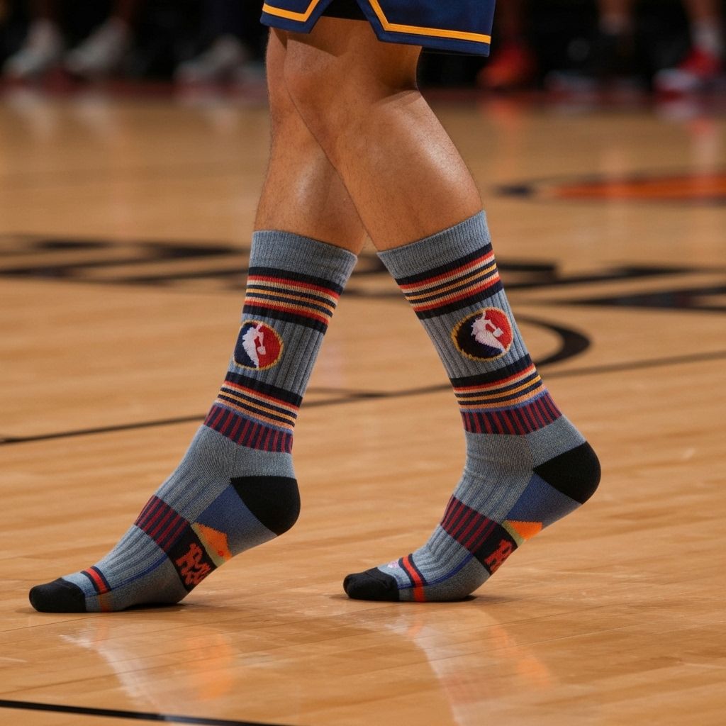 Close-up of Basketball athlete legs wearing custom team socks on field