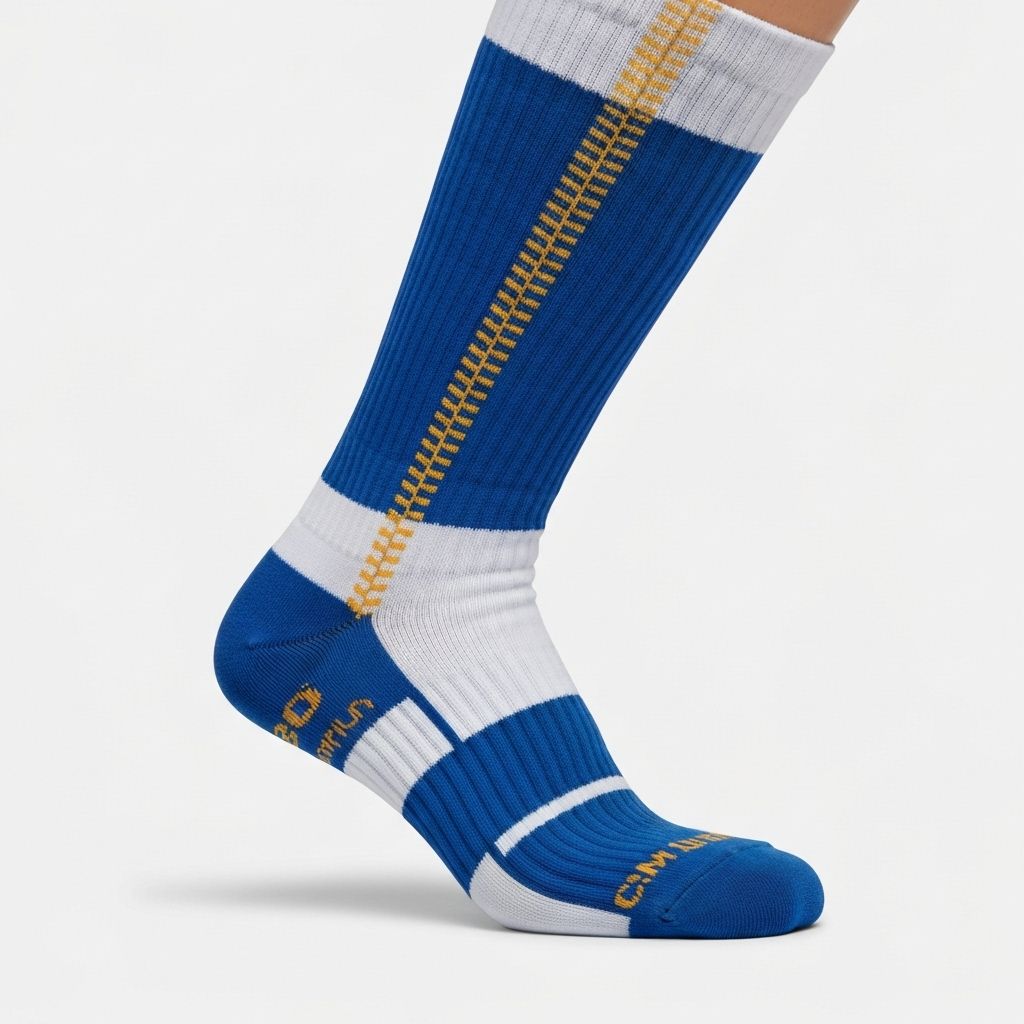 Cricket player wearing custom athletic socks during game action