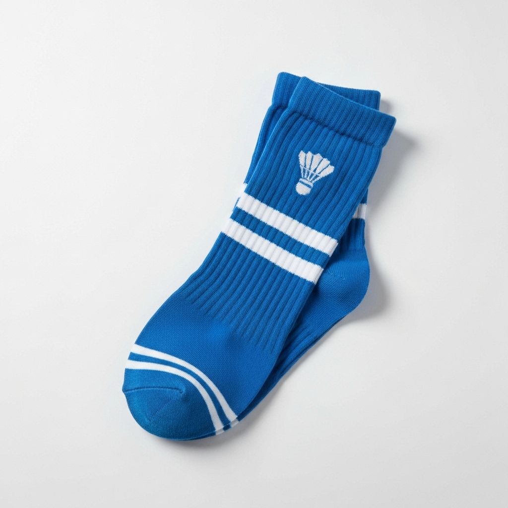 Close-up of Badminton athlete legs wearing custom team socks on field