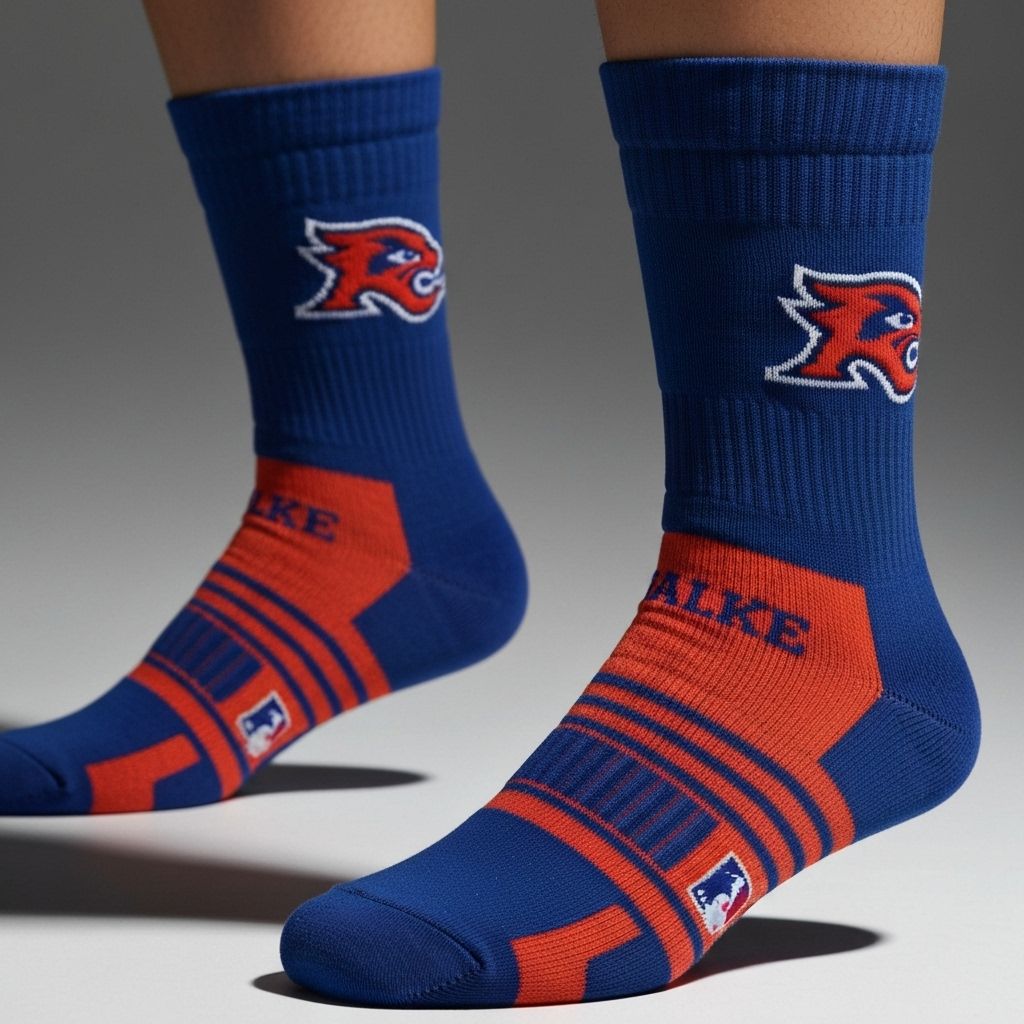 Close-up of Baseball athlete legs wearing custom team socks on field