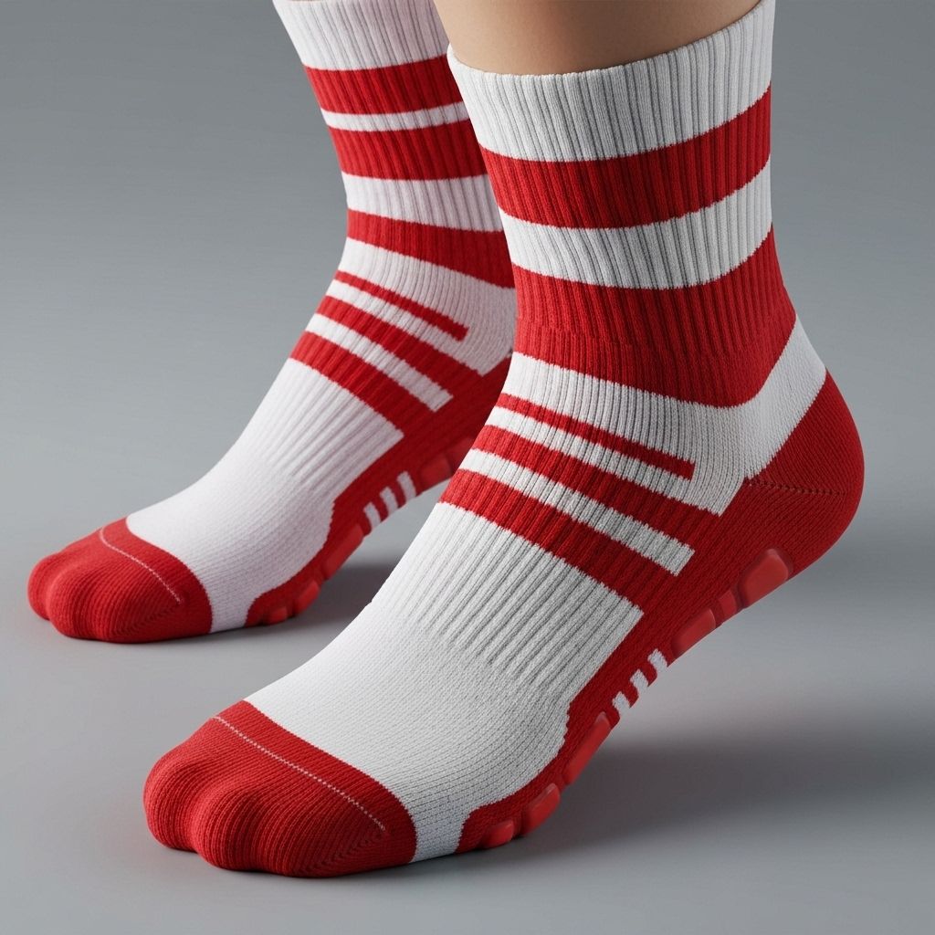 Football player wearing custom athletic socks during game action