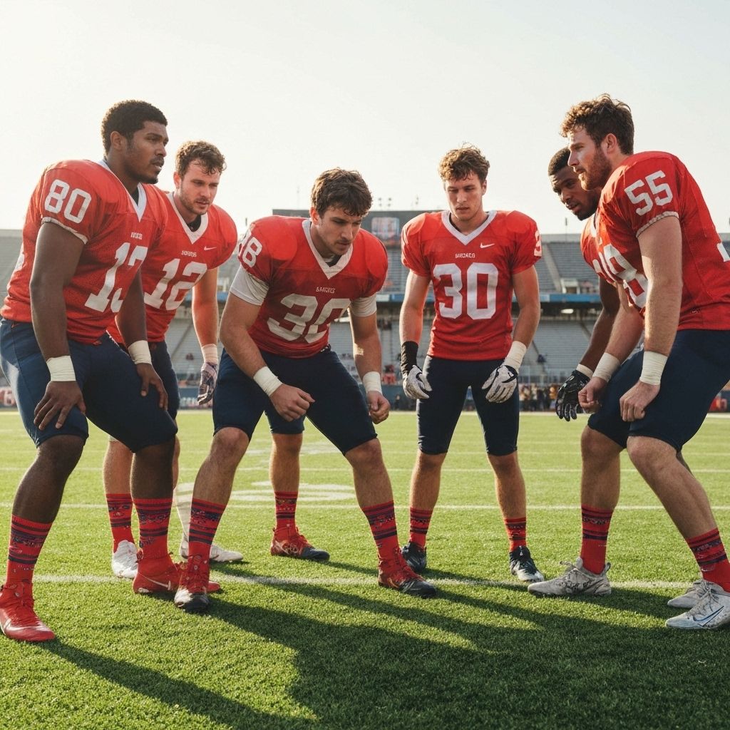 Football team huddle wearing custom socks