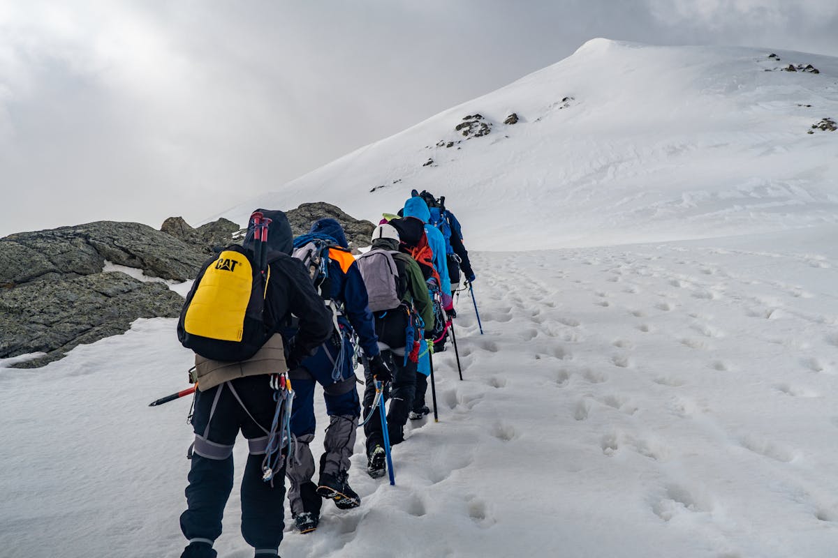 Custom mountaineering socks shown in wear and fit detail