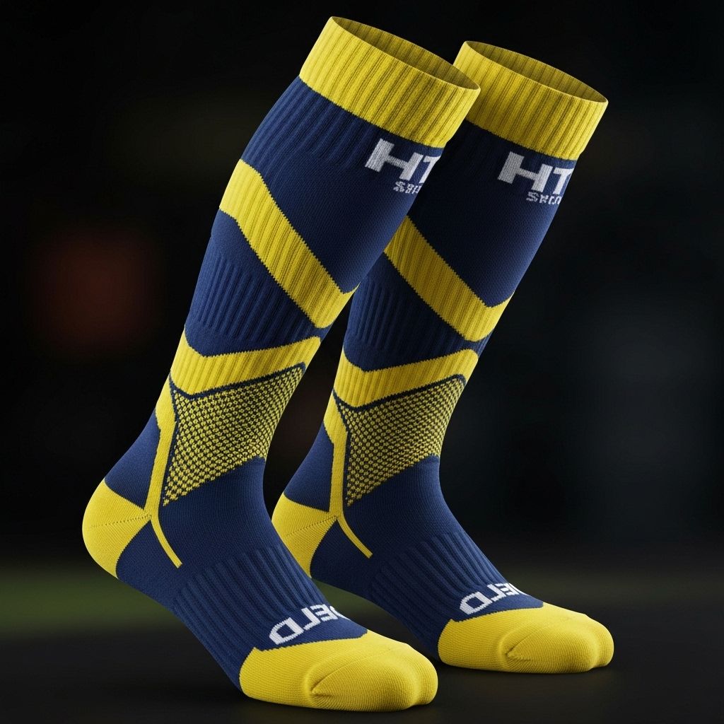 Rugby player wearing custom athletic socks during game action