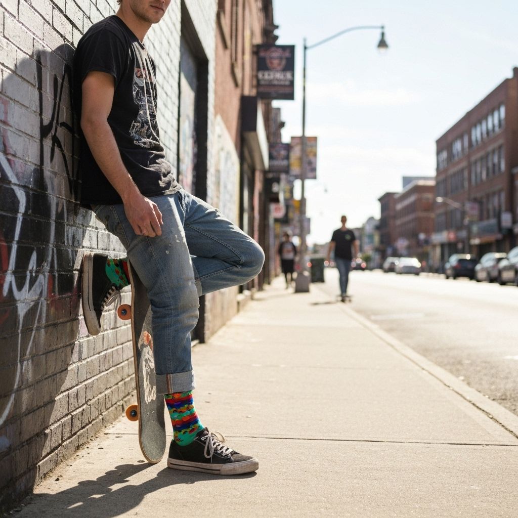 Custom skateboarding socks shown in wear and fit detail